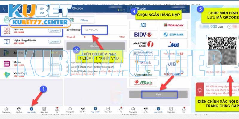 Thao tác nạp tiền Kubet bằng cách thủ công quen thuộc